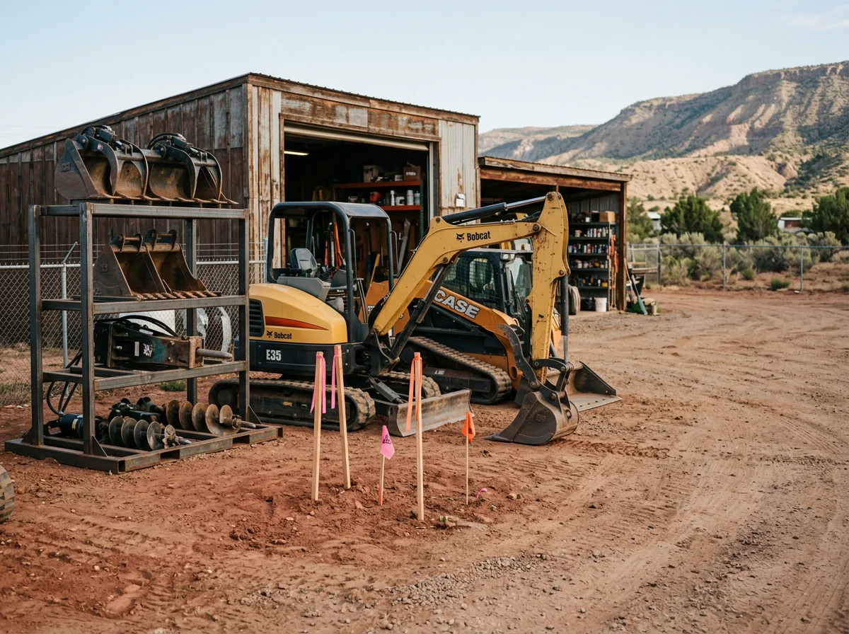 Excavation equipment and tools ready for site preparation work on a construction project.